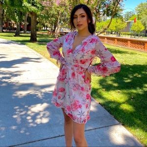 White & Pink floral frill hem dress MULTIPLE SIZES AVAILABLE